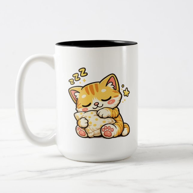 Caneca De Café Em Dois Tons Travesseiro de Gatinho Sonolento Fofo (Esquerda)