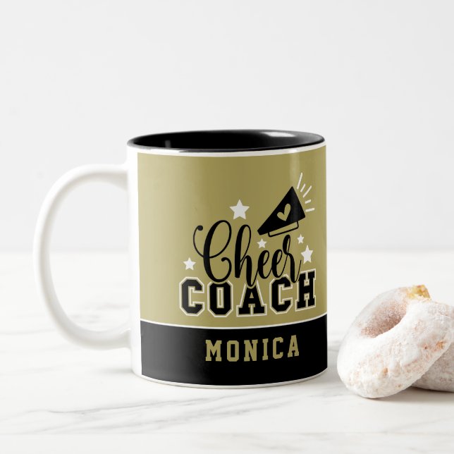 Caneca De Café Em Dois Tons Treinador Dourado e Preto Personalizado (Com Donut)