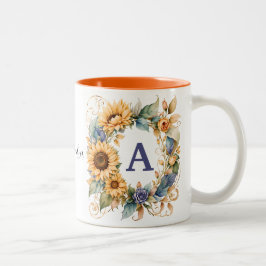 Caneca De Café Em Dois Tons Trendy Elegant Watercolor Girassol Nome Monograma