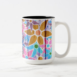 Caneca De Café Em Dois Tons Trendy Floral Pattern Vintage #4