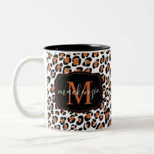 Caneca De Café Em Dois Tons Trendy Leopard Animal Print Patterno Monograma Nom