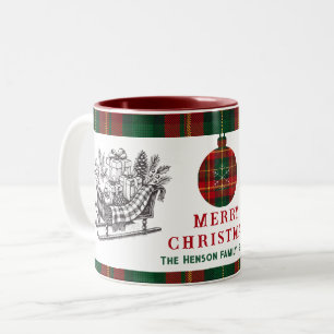 Caneca De Café Em Dois Tons Trenó de Natal Vintage com Presentes e Xadrez