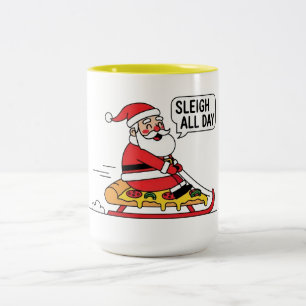 Caneca De Café Em Dois Tons Trenó de Papai Noel Voando o Dia Todo de Natal