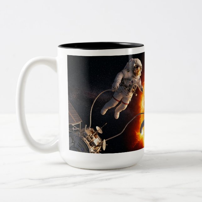 Caneca De Café Em Dois Tons Três Astronautas Perto de um Sol (Esquerda)