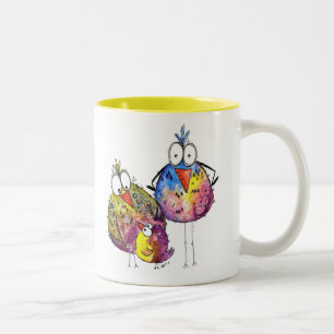 Caneca De Café Em Dois Tons Três Belas Aves Coloridas Brancas