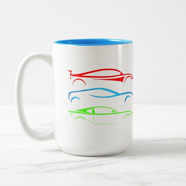 Caneca De Café Em Dois Tons Três Carros Desportivos (Esquerda)