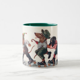 Caneca De Café Em Dois Tons Três Dachshunds de patinagem - um cão