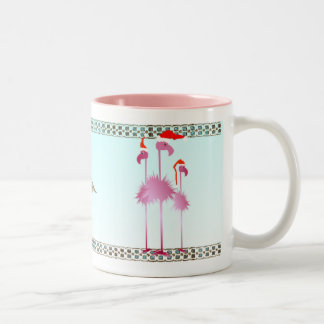 Caneca De Café Em Dois Tons Três flamingos cor-de-rosa do Natal