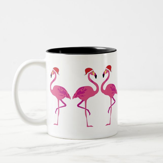 Caneca De Café Em Dois Tons Três Flamingos de Natal (Esquerda)