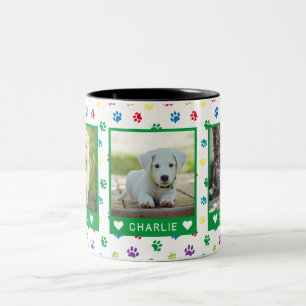 Caneca De Café Em Dois Tons Três Fotos De Pet Nomes Impressões De Pata Verde