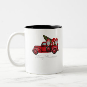 Caneca De Café Em Dois Tons Três Gnomos em Caminhão Vermelho com Feliz Natal