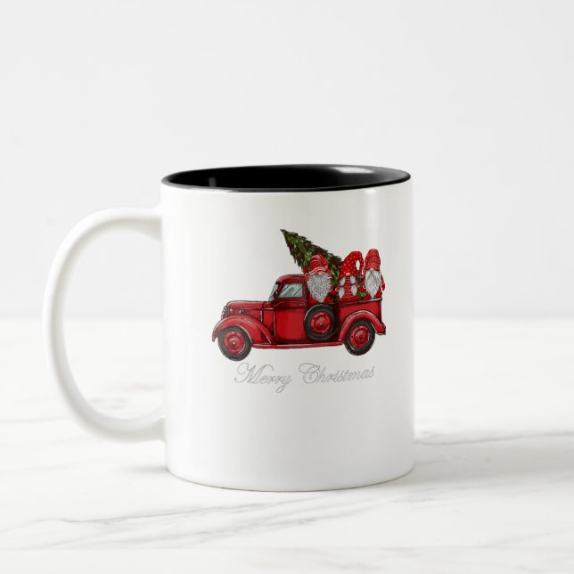 Caneca De Café Em Dois Tons Três Gnomos em Caminhão Vermelho com Feliz Natal (Esquerda)