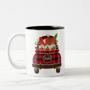 Caneca De Café Em Dois Tons Três Gnomos Xadrez de Carro Correspondendo Feliz F