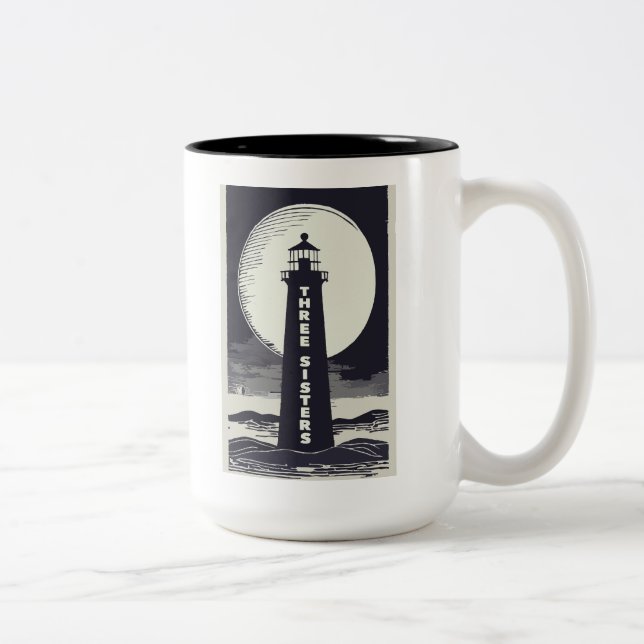 Caneca De Café Em Dois Tons Três Irmãs Lighthouse Massachusetts Moon (Direita)