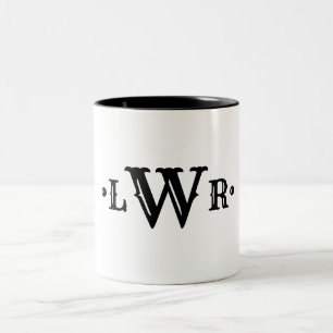 Caneca De Café Em Dois Tons Três letras monograma, preto e branco elegante