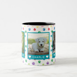 Caneca De Café Em Dois Tons Três nomes de fotos de animais de estimação Impres