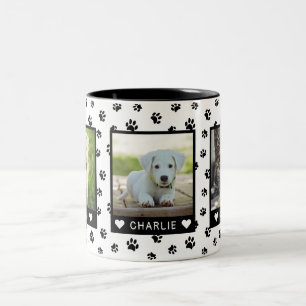 Caneca De Café Em Dois Tons Três nomes de fotos de animais de estimação Impres