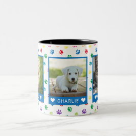 Caneca De Café Em Dois Tons Três nomes de fotos de animais de estimação Impres