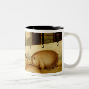 Caneca De Café Em Dois Tons Três porcos com o castelo no fundo