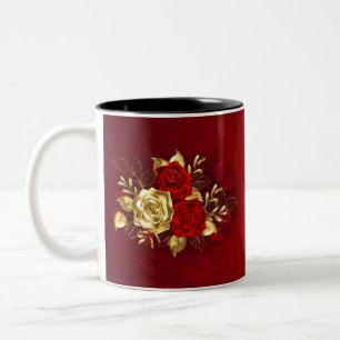 Caneca De Café Em Dois Tons Três Rosas de joalharia