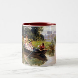 Caneca De Café Em Dois Tons Três senhoras e um homem num barco