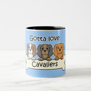 Caneca De Café Em Dois Tons Três Spaniels de rei Charles descuidados
