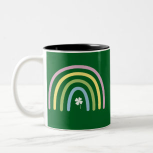 Caneca De Café Em Dois Tons Trevo de Quatro Folhas Arco-íris Dia de São Patríc