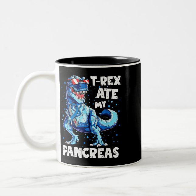 Caneca De Café Em Dois Tons TRex Ate My Pancreas Dinossauro Engraçado Diabetes (Esquerda)
