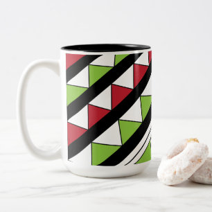 Caneca De Café Em Dois Tons Triângulos Verdes Amarelos de Faixa Diagonal Moder