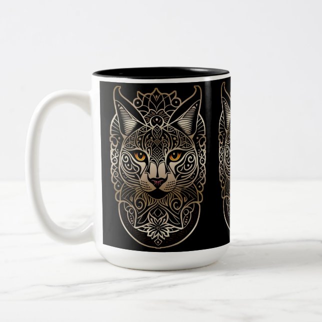 Caneca De Café Em Dois Tons Tribal Design Dourado Lynx (Esquerda)