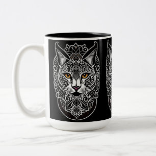 Caneca De Café Em Dois Tons Tribal Design Lynx