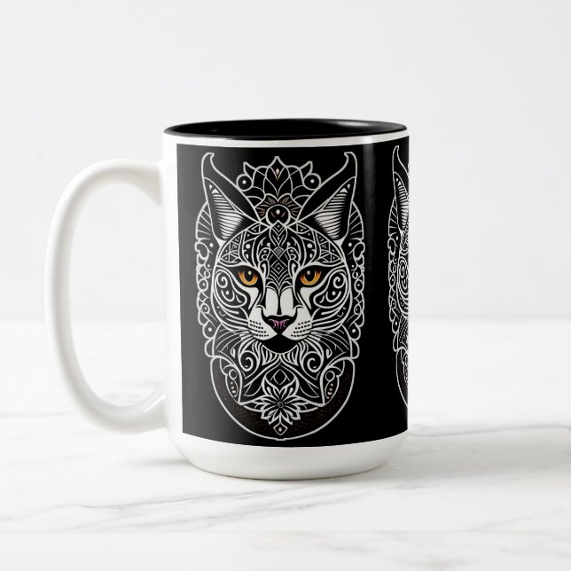 Caneca De Café Em Dois Tons Tribal Design Lynx (Esquerda)