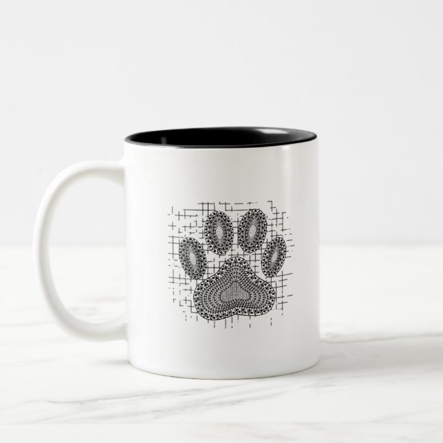 Caneca De Café Em Dois Tons Tribal Dog Paw Imprimida Em Fundo Distinto (Esquerda)