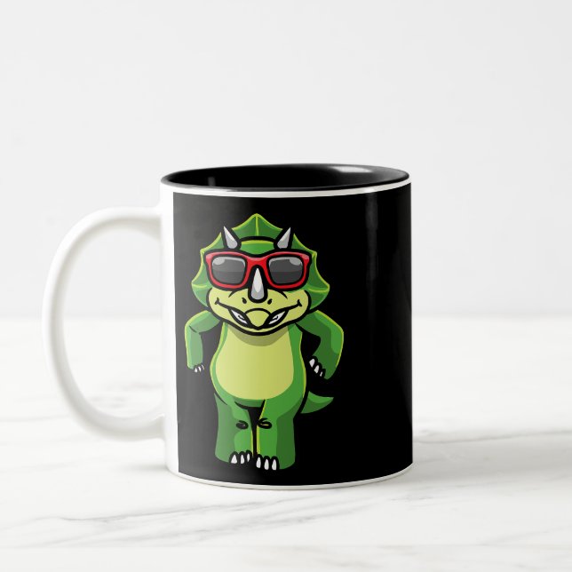 Caneca De Café Em Dois Tons Tricerátops Dançando Dinossauro Com Óculos De Sol  (Esquerda)