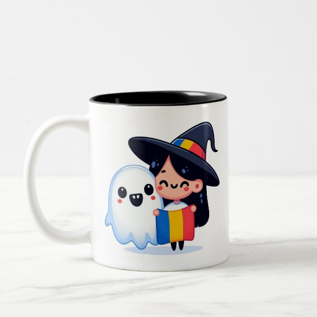 Caneca De Café Em Dois Tons Trick ou ceva dulce ghost bruxa - Mug romeno (Esquerda)