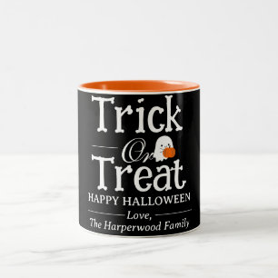 Caneca De Café Em Dois Tons Trick ou Tratar a família Spooky Halloween