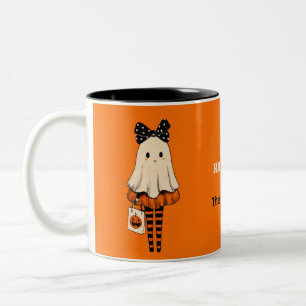 Caneca De Café Em Dois Tons Trick ou Trate Ghost Happy Halloween Family Name