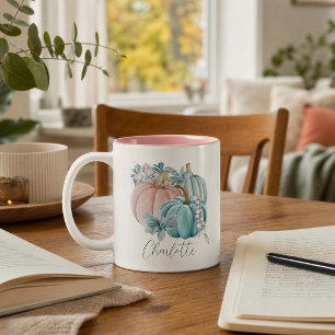 Caneca De Café Em Dois Tons Trio de Abóboras Pastel Personalizadas de Outono