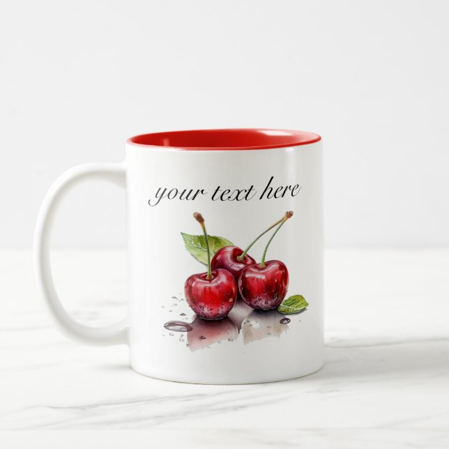 Caneca De Café Em Dois Tons Trio de Cereja Fresca em Aquarela, personalizado (Esquerda)