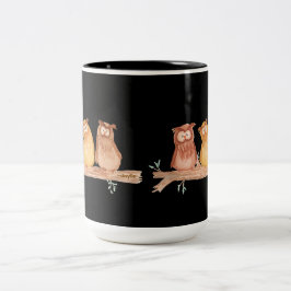 Caneca De Café Em Dois Tons Trio de Corujas