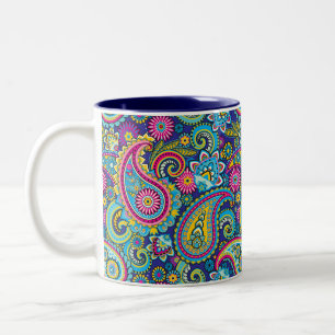 Caneca De Café Em Dois Tons Trippy Hippy Retro Paisley