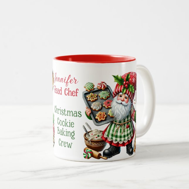 Caneca De Café Em Dois Tons Tripulação Natal Cookie Baking - Chefs Gnome (Frente Esquerda)