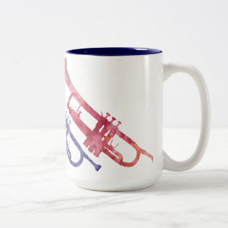 Caneca De Café Em Dois Tons Trombetas da aguarela