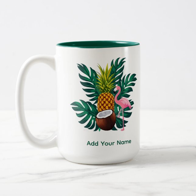 Caneca De Café Em Dois Tons Tropical Flamingo and Pineapple Summer Gift Coffee (Esquerda)