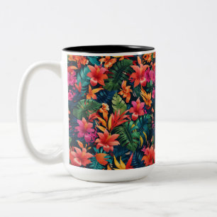 Caneca De Café Em Dois Tons Tropical Floral