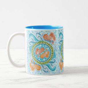 Caneca De Café Em Dois Tons Tropical Koi Mandala