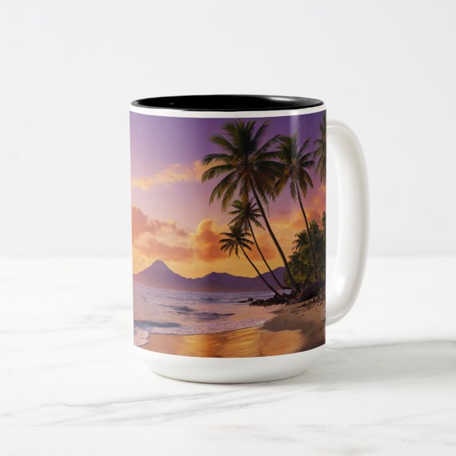 Caneca De Café Em Dois Tons Tropical Sunset Mug | Montanha de Palmeiras Vibran (Frente Esquerda)