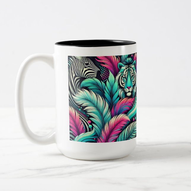 Caneca De Café Em Dois Tons Tropical Tiger Mug - Arte Selvagem Vibrante (Esquerda)