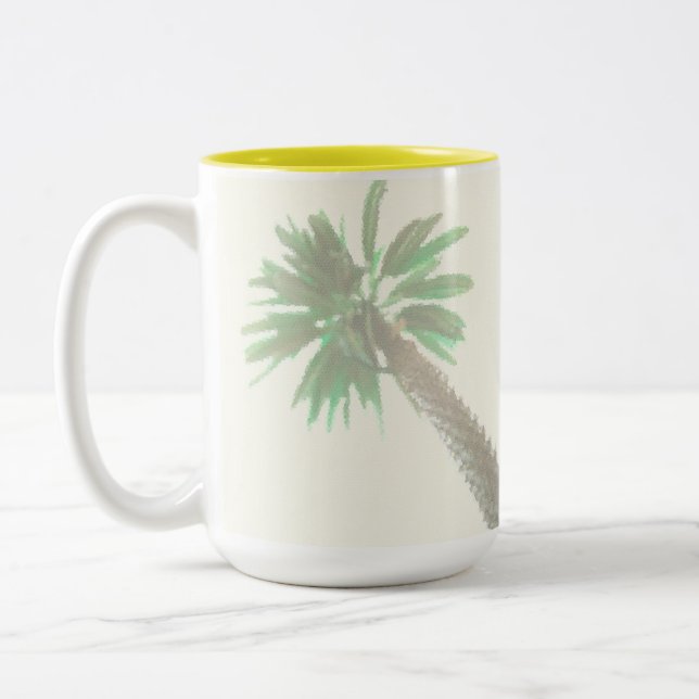 Caneca De Café Em Dois Tons Tropical Verde-Palmeira Estilizada Pastel (Esquerda)