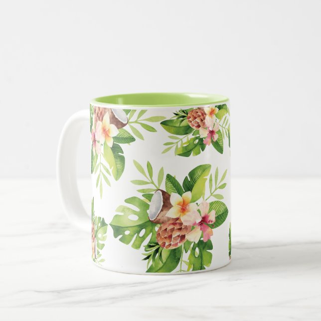 Caneca De Café Em Dois Tons Tropical Watercolor Floral (Frente Esquerda)